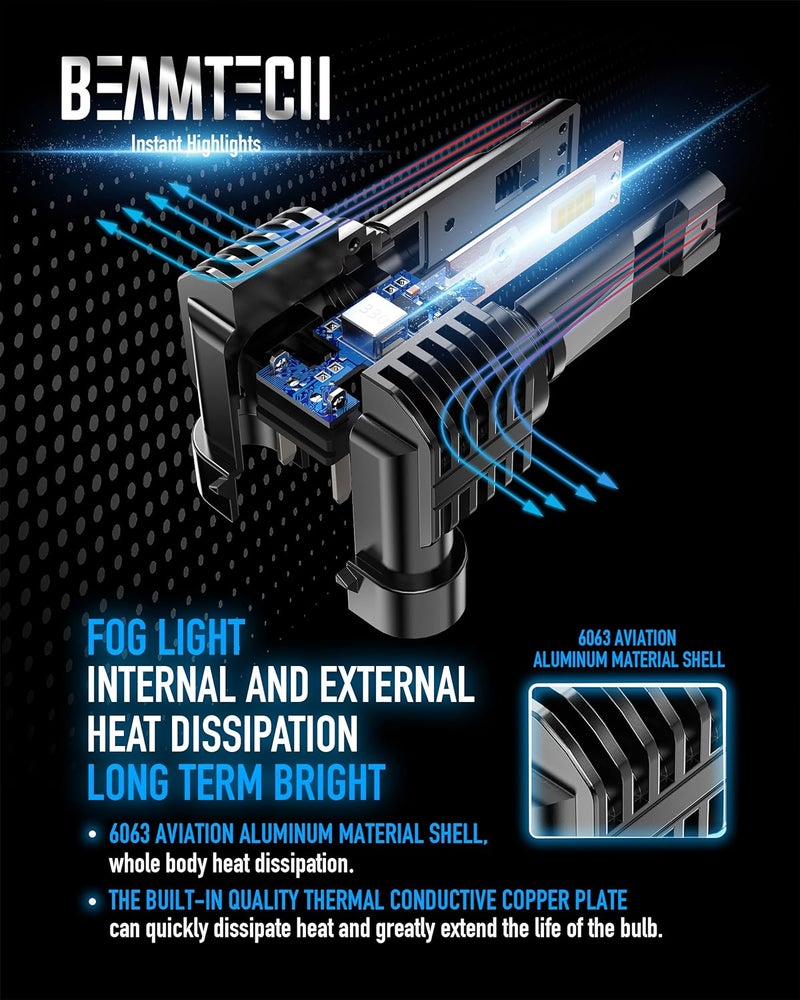BEAMTECH 9006 Bulbs, Fanless In Line HB4 Fog Light Bulb 6500K Xenon White Fog Light Of 2 - Image 5